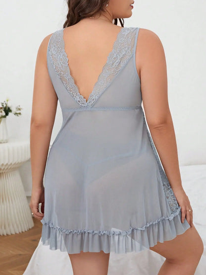 Nylah Lacy Night Dress For Plus Sized Women in Gray