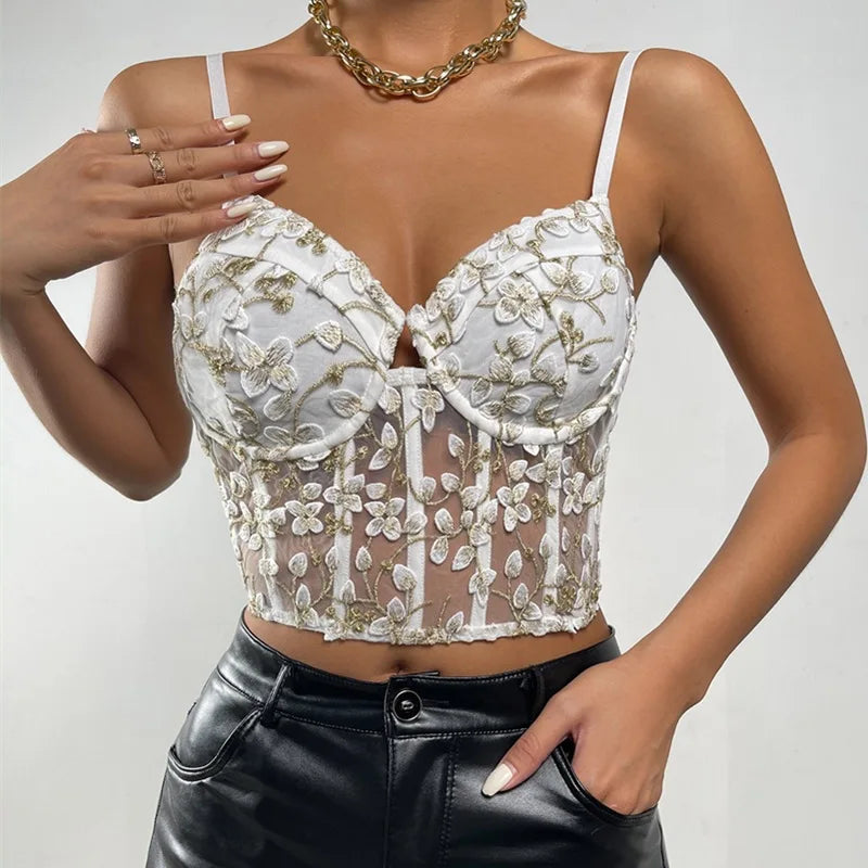 Claire Cropped Floral Embroidery Corset Top