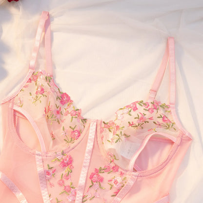 Lavinia Pink Floral Embroidery 3-Piece Lingerie Set
