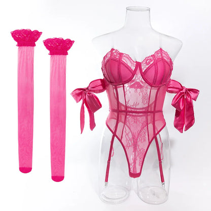 Bonita Structured Bodysuit Set With Stockings