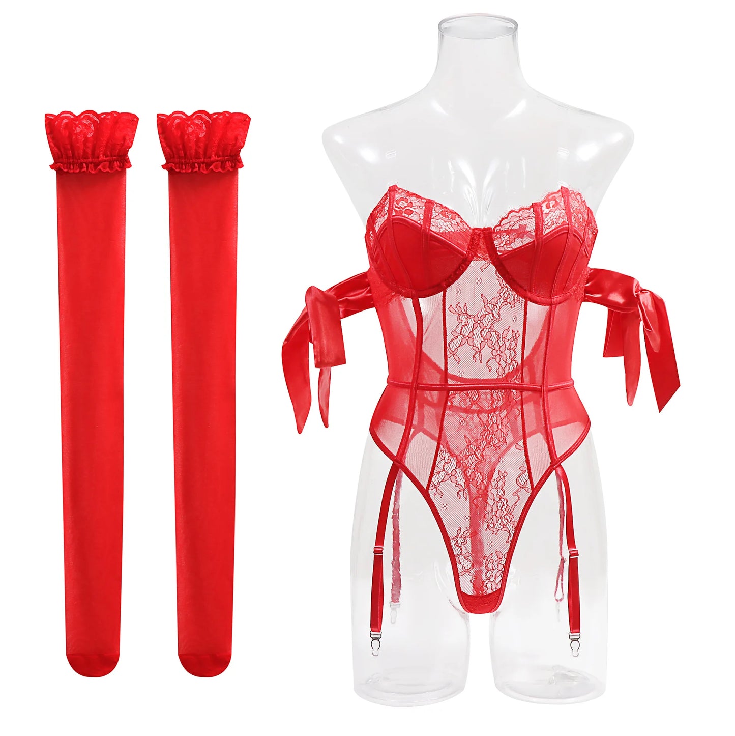 Bonita Structured Bodysuit Set With Stockings