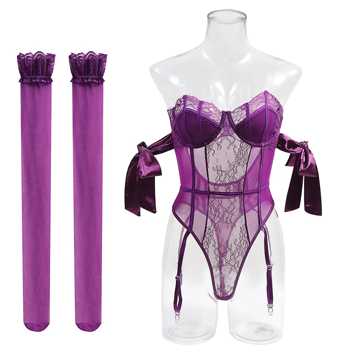 Bonita Structured Bodysuit Set With Stockings